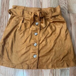 Francescas Camel Suede Button-Front Mini Skirt